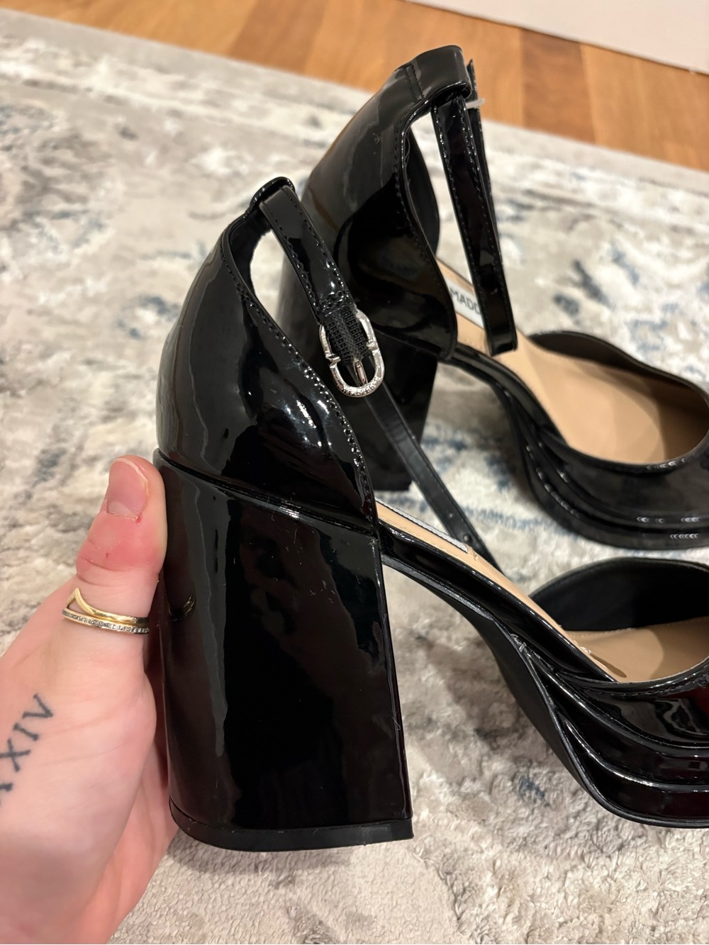 Steve Madden Black Patent Platform Block Heel Mary Jane Pumps - Picture 7 of 7